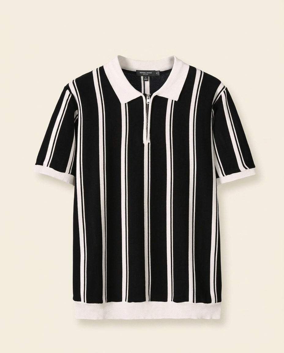 Stripe Zip Polo Shirt Sort Hvid