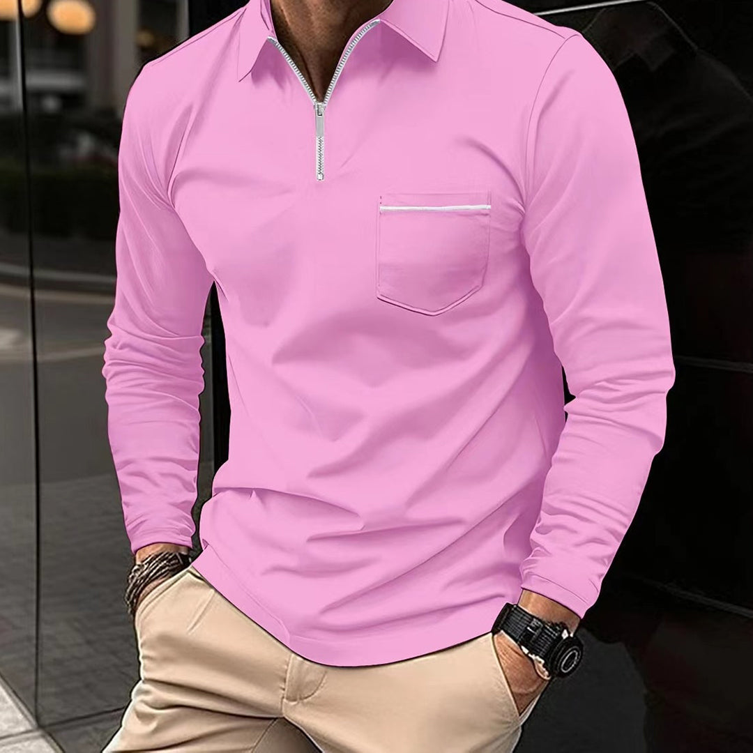Herre Langærmet Polo T-shirt – Varm Behagelig Åndbar Stilfuld Smart Casual Hverdags Fit
