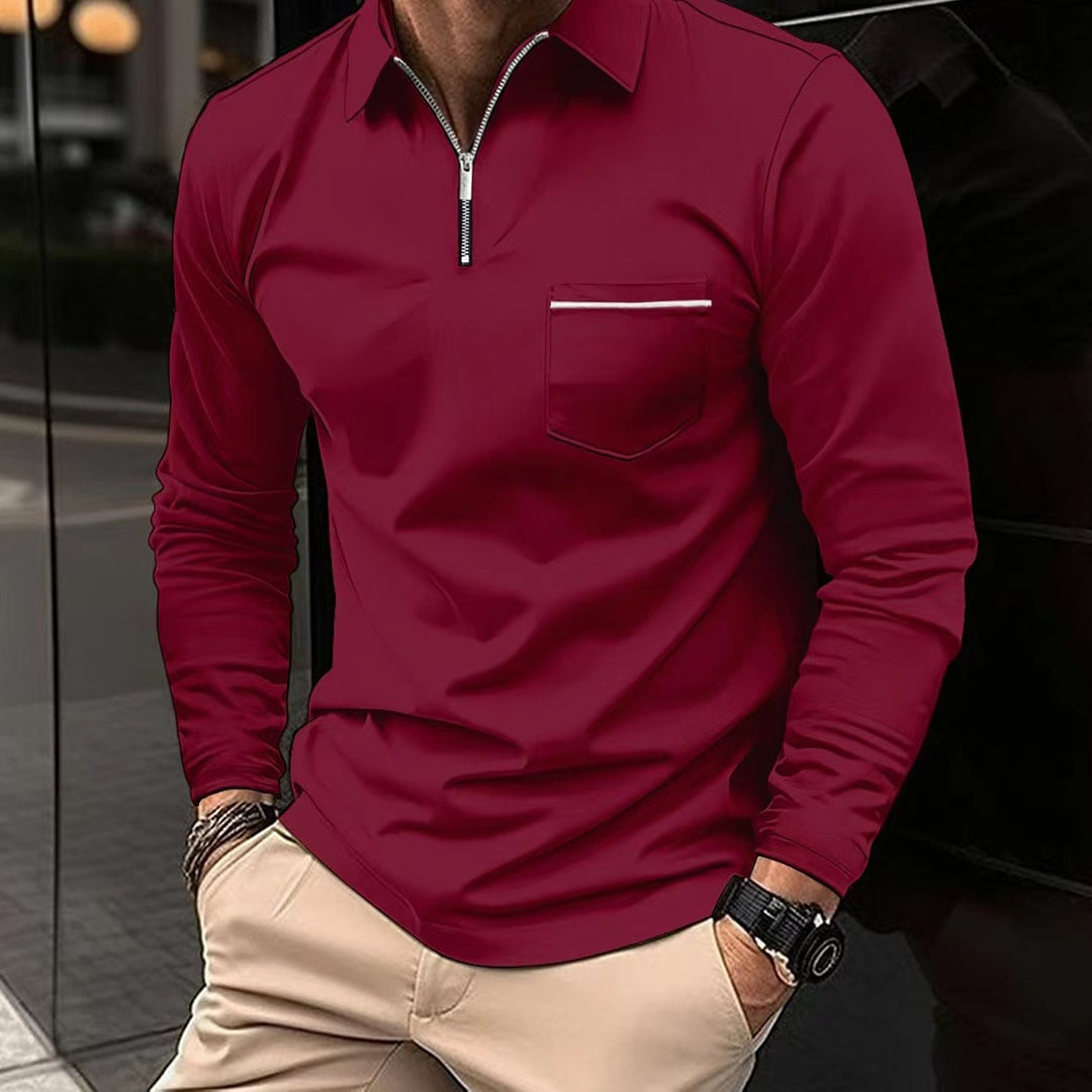 Herre Langærmet Polo T-shirt – Varm Behagelig Åndbar Stilfuld Smart Casual Hverdags Fit