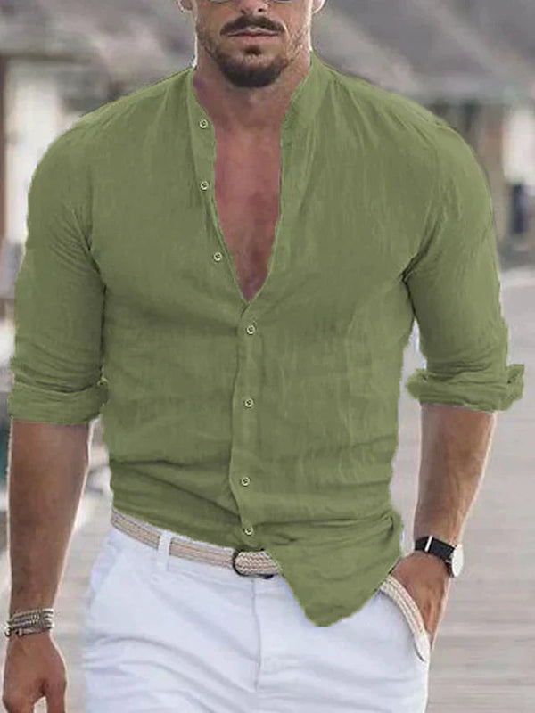 Herre Grand Collar Linned Blend Skræddersyet Casual Skjorte