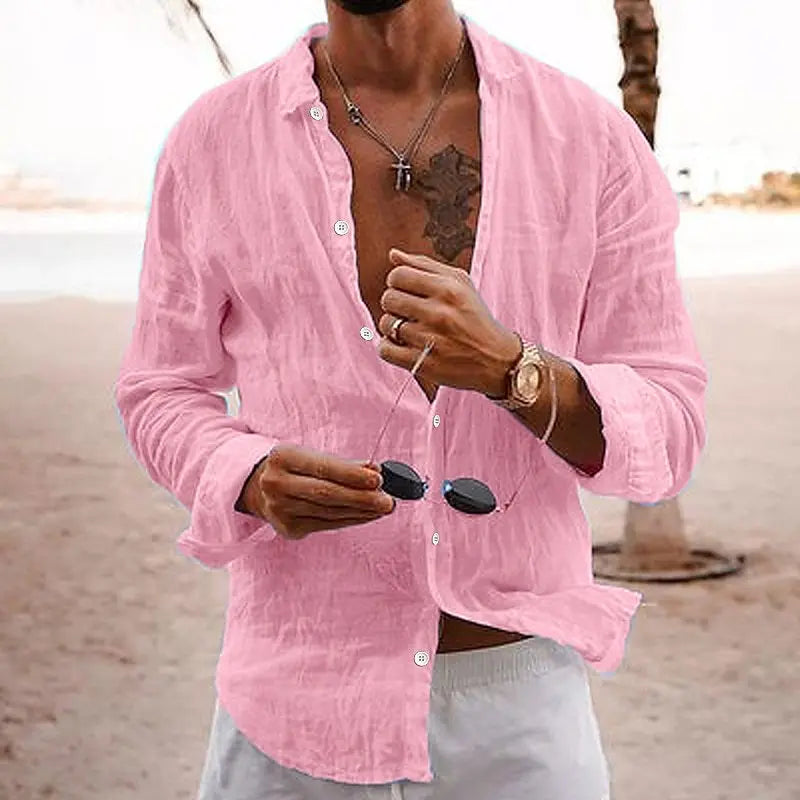 Herres langærmet linned sommer casual strand skjorte