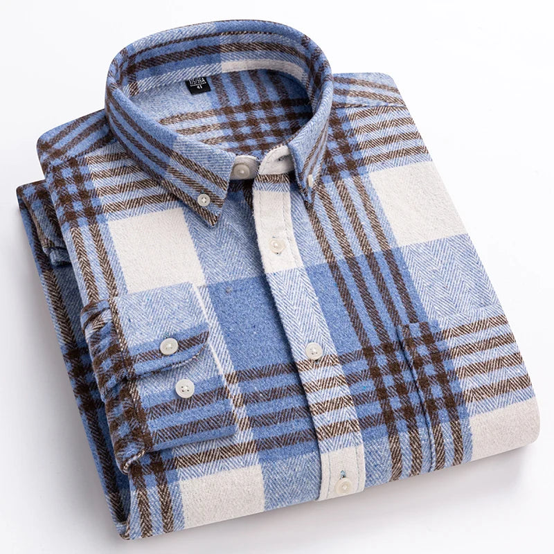 Herre Button-Down Ternet Flannel Langærmet Casual Skjorte