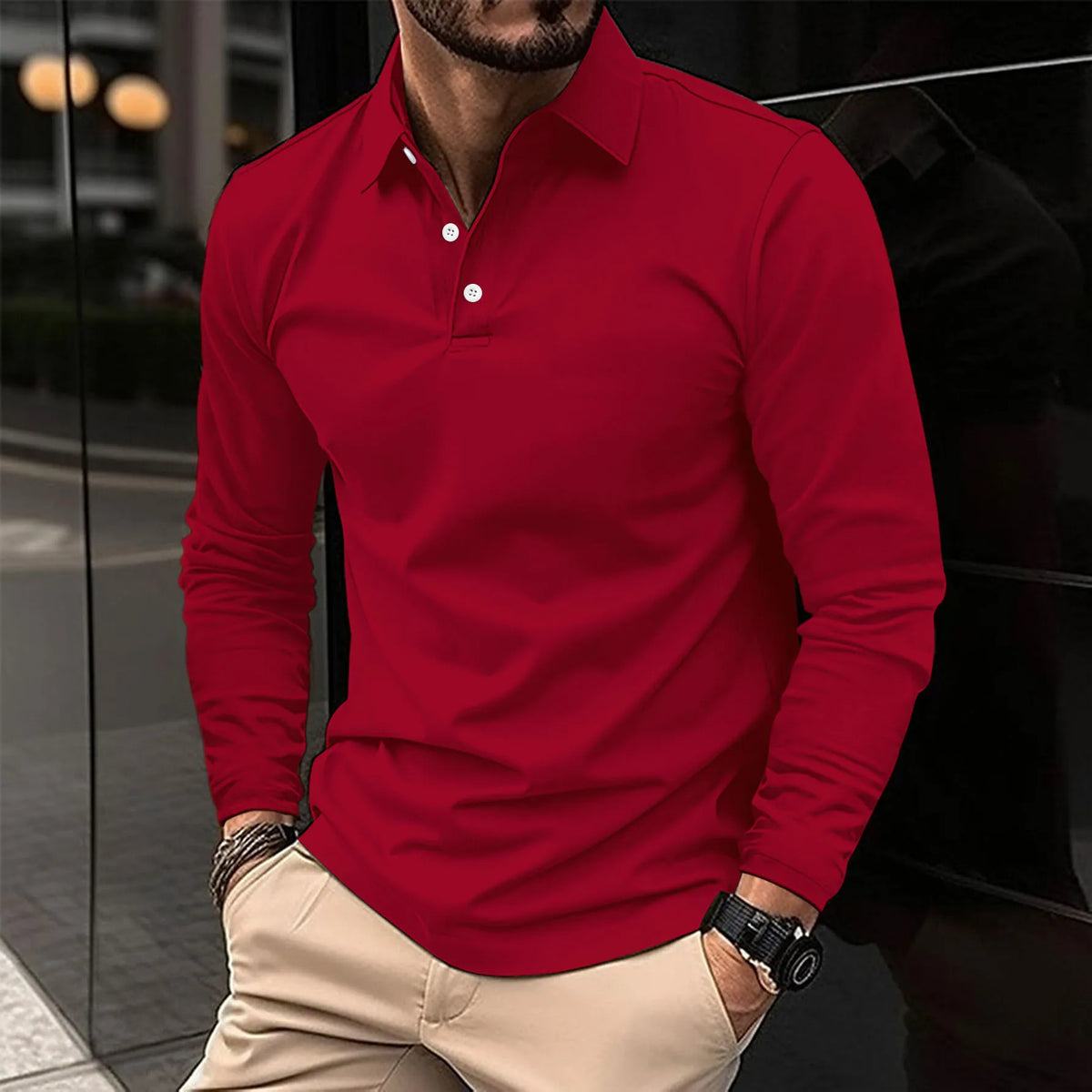 Herre Slim Fit Langærmet Polo Krave Casual Skjorte