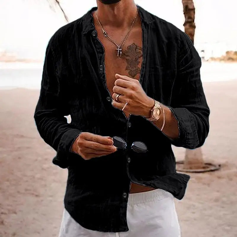 Herres langærmet linned sommer casual strand skjorte