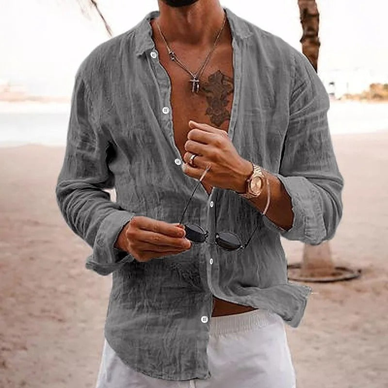 Herre Textured Knap Front Langærmet Casual Skjorte