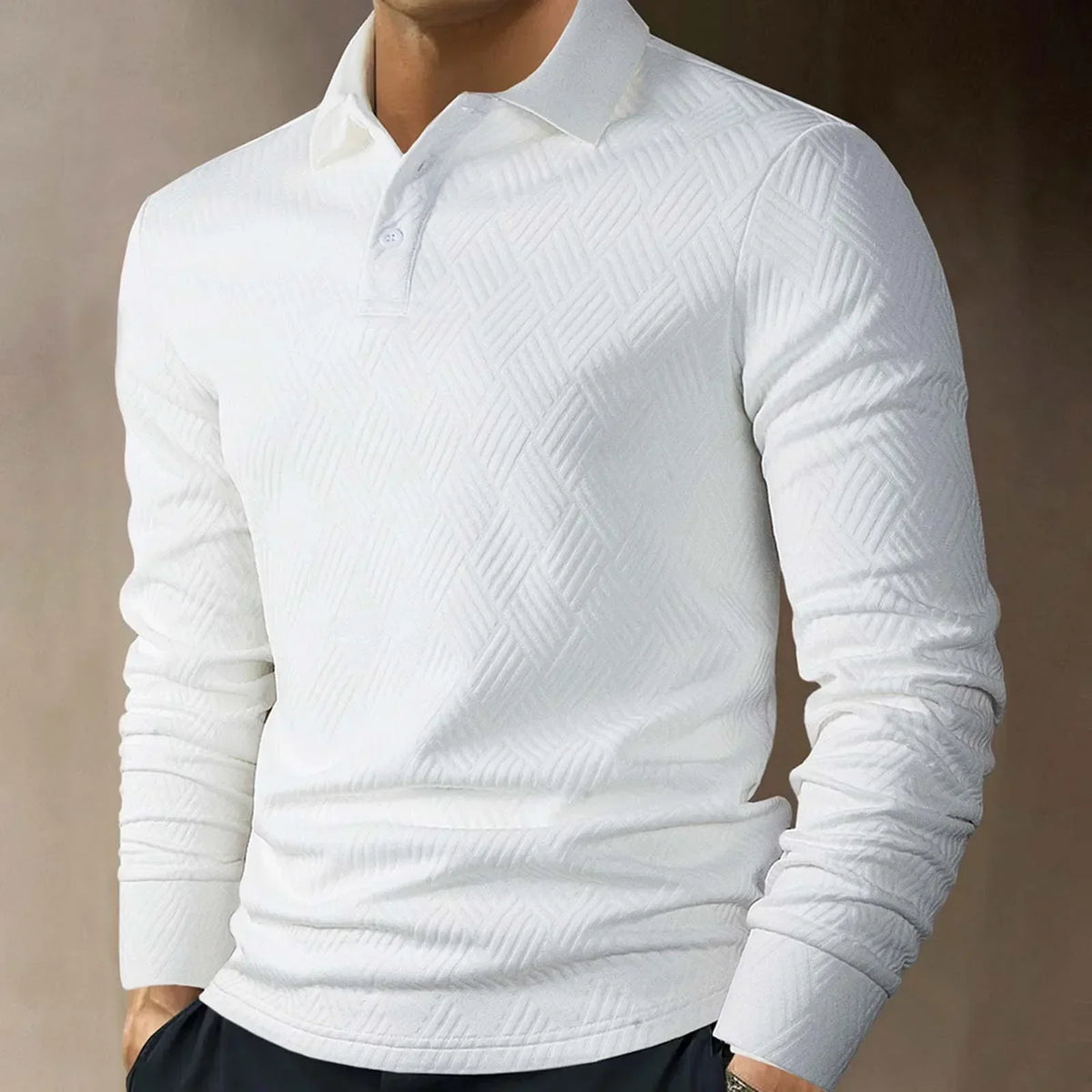 Herre Langærmet Polo T-Shirt Tekstureret Strik Smart Casual Top