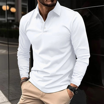 Herreslim-fit langærmet polo krave casual skjorte
