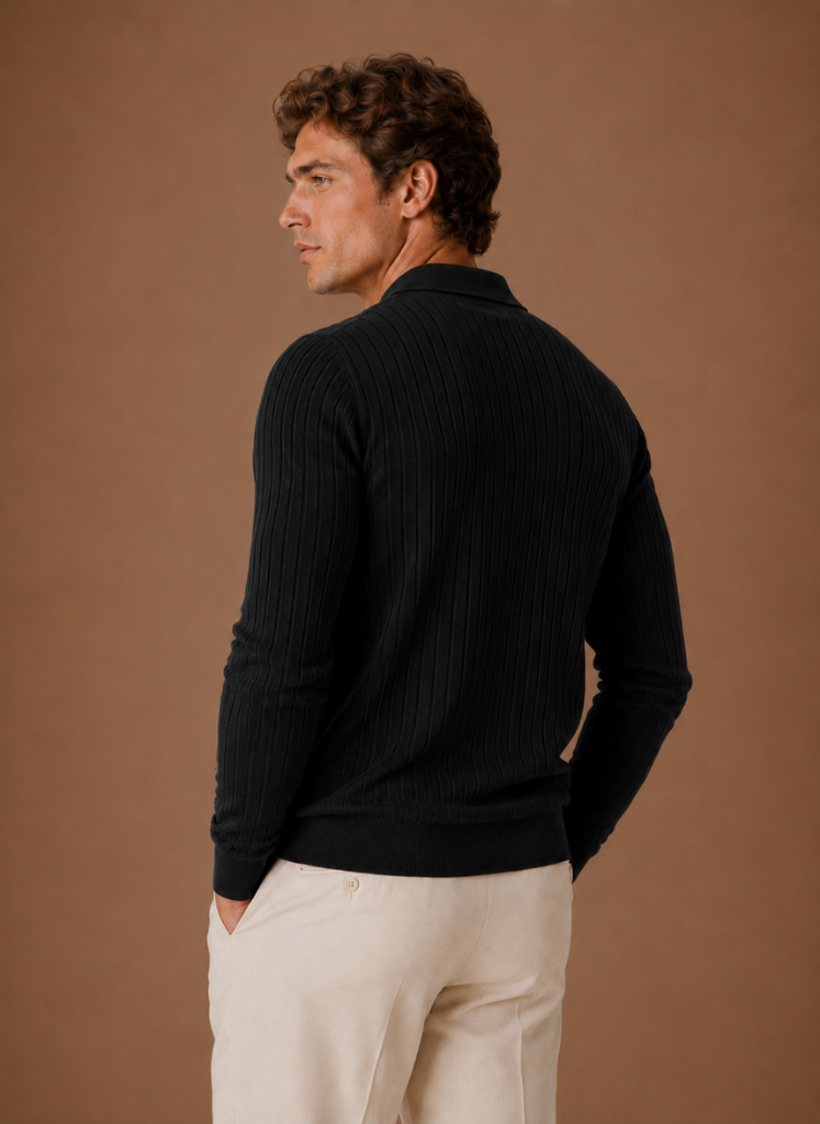 Herre Ribbet Strik Polo Sweater Smart Casual Pullover | Areleon