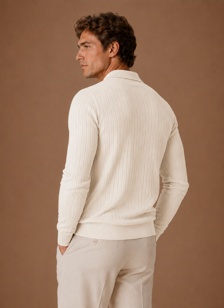 Herre Ribbet Strik Polo Sweater Smart Casual Pullover | Areleon