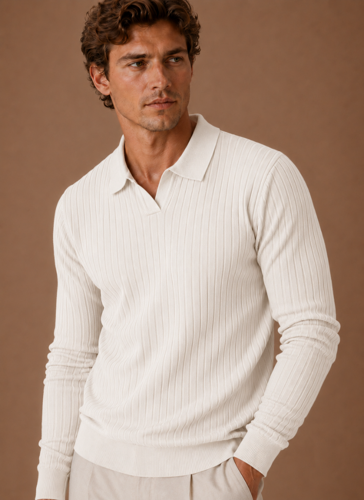 Herre Ribbet Strik Polo Sweater Smart Casual Pullover | Areleon