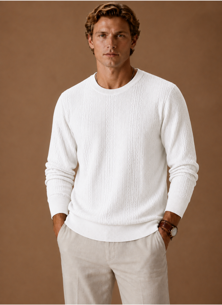 Herre Kabelstrikket Sweater – Rund Hals Tekstur Pullover | Areleon
