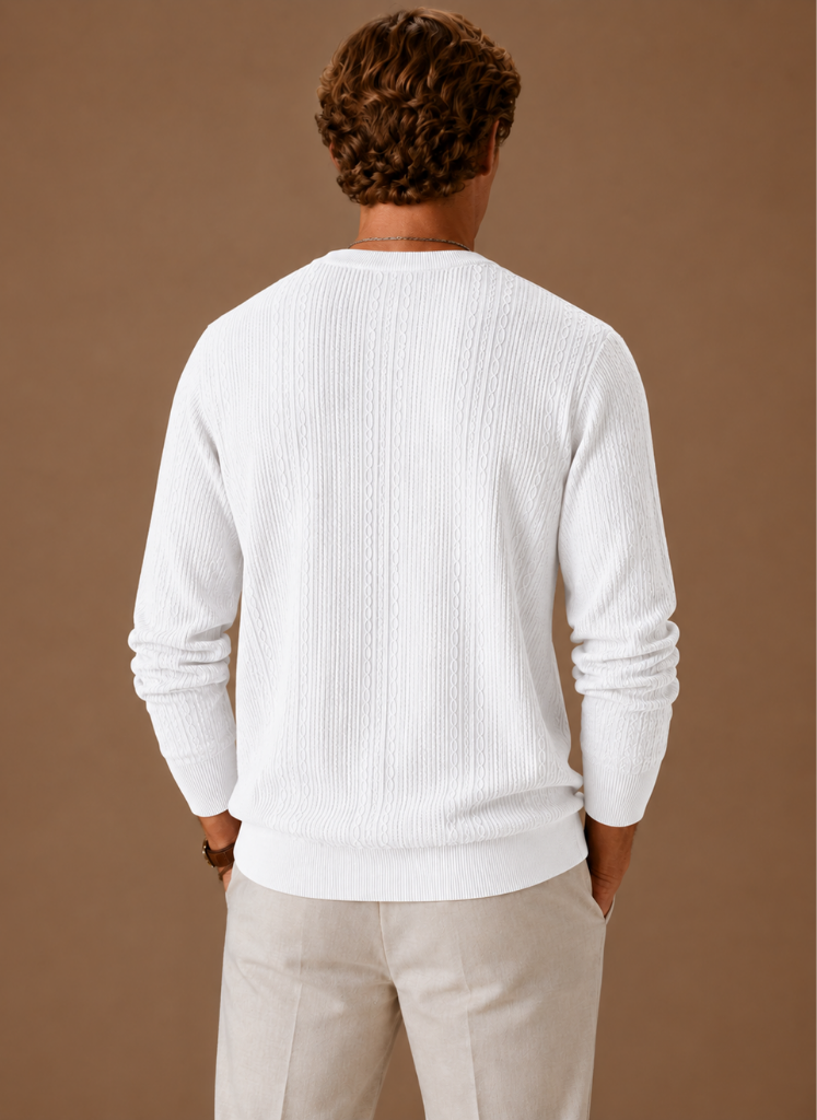 Herre Kabelstrikket Sweater – Rund Hals Tekstur Pullover | Areleon