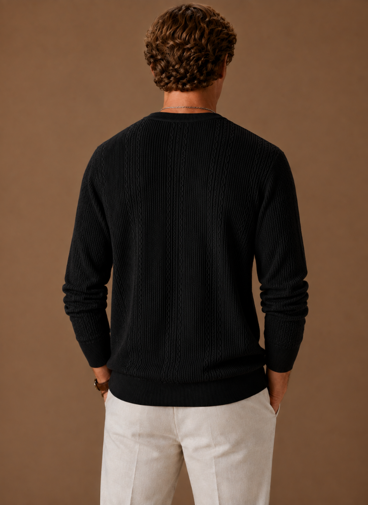 Herre Kabelstrikket Sweater – Rund Hals Tekstur Pullover | Areleon