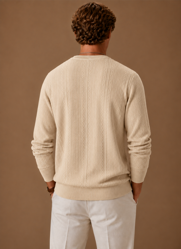 Herre Kabelstrikket Sweater – Rund Hals Tekstur Pullover | Areleon