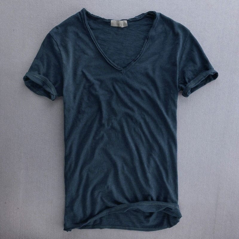 Herreslank fit V-hals T-shirt Letvægts Casual Sommer Top