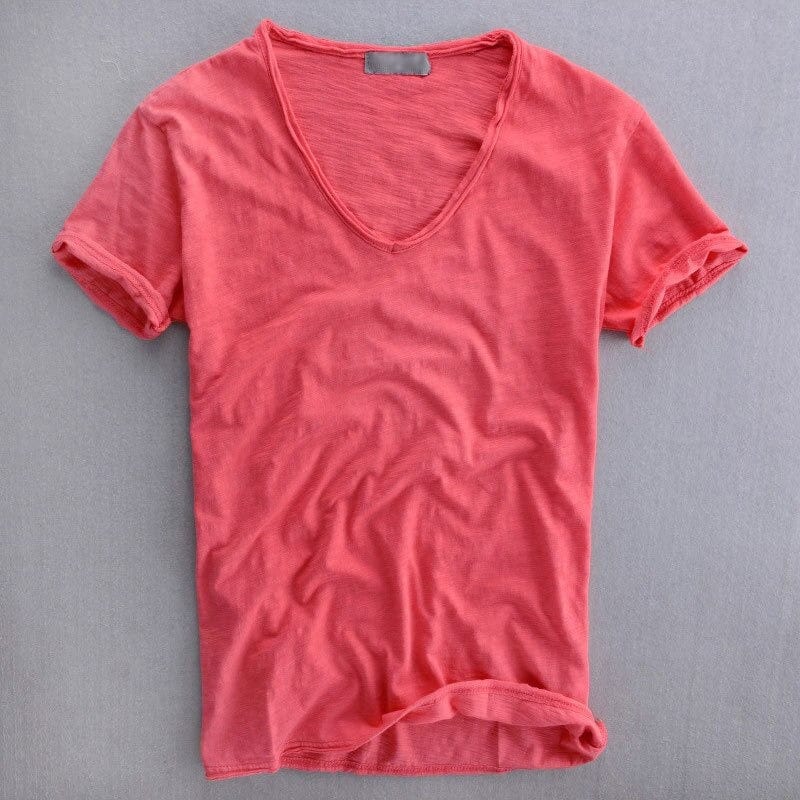 Herreslank fit V-hals T-shirt Letvægts Casual Sommer Top