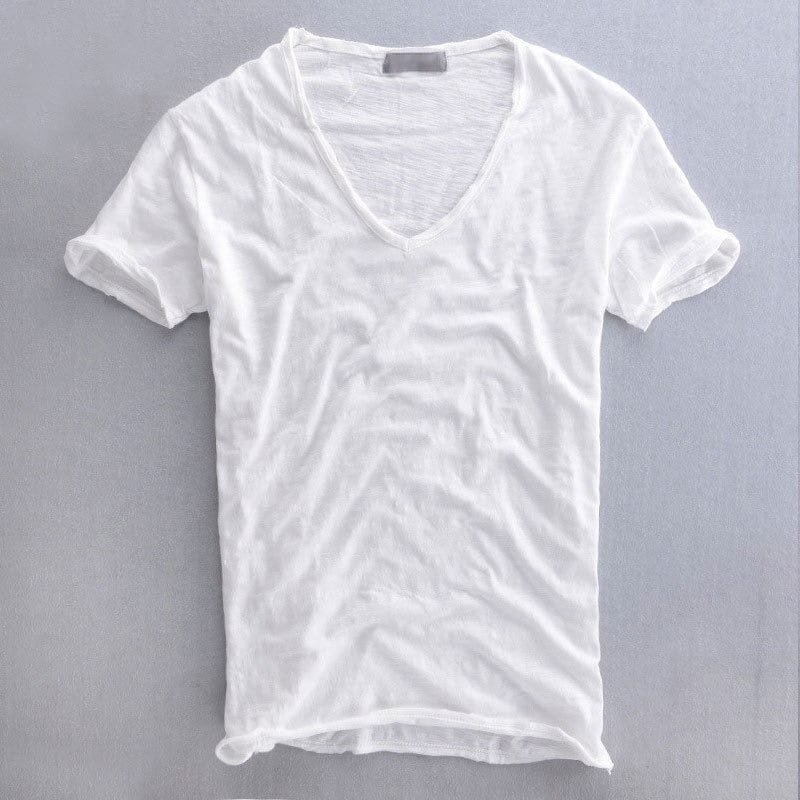 Herreslank fit V-hals T-shirt Letvægts Casual Sommer Top