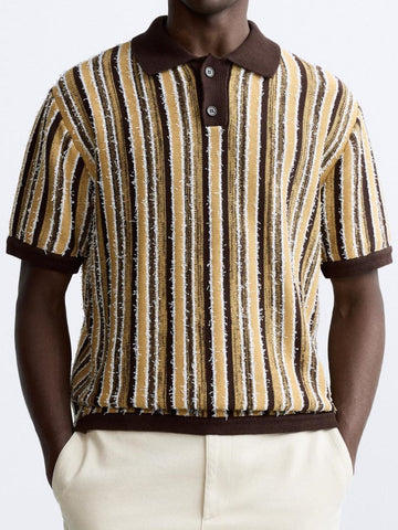 Herre Retro Strikket Stribet Polo Casual Sommer Skjorte