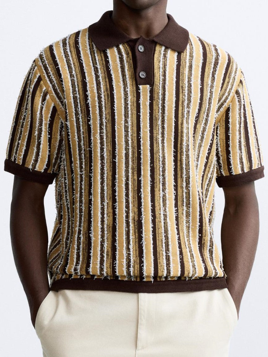 Herre Retro Strikket Stribet Polo Casual Sommer Skjorte