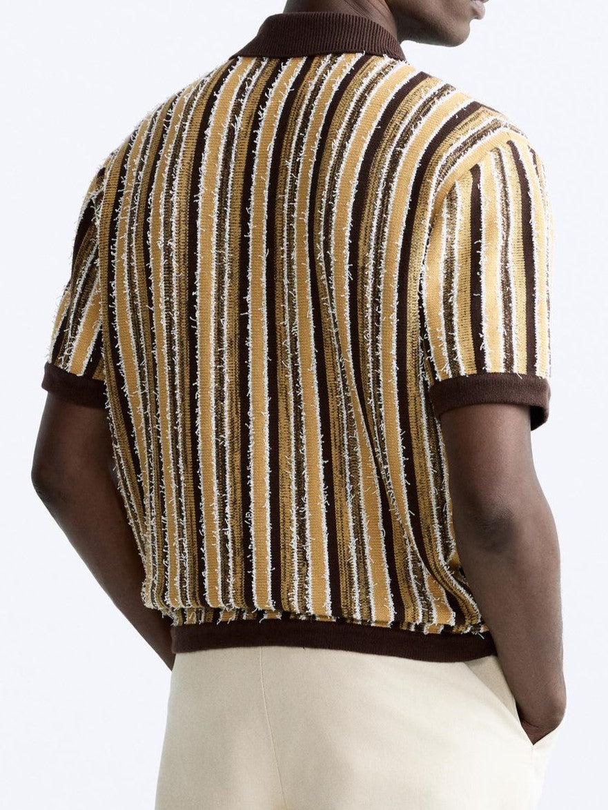 Herre Retro Strikket Stribet Polo Casual Sommer Skjorte