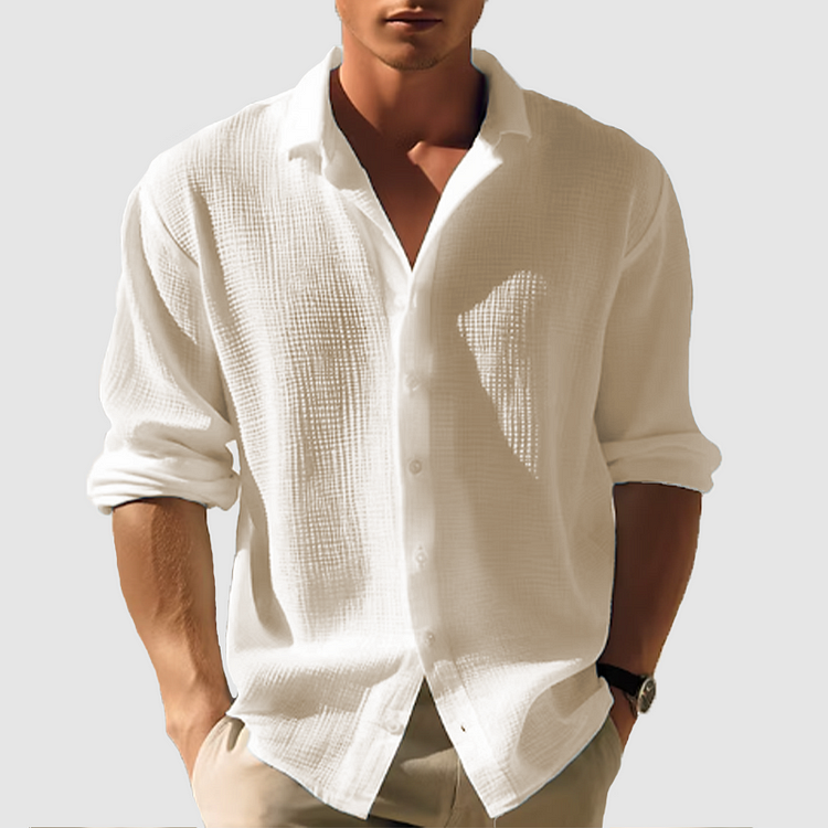 Herre Textureret Relaxed Fit Knapfront Fritidsskjorte