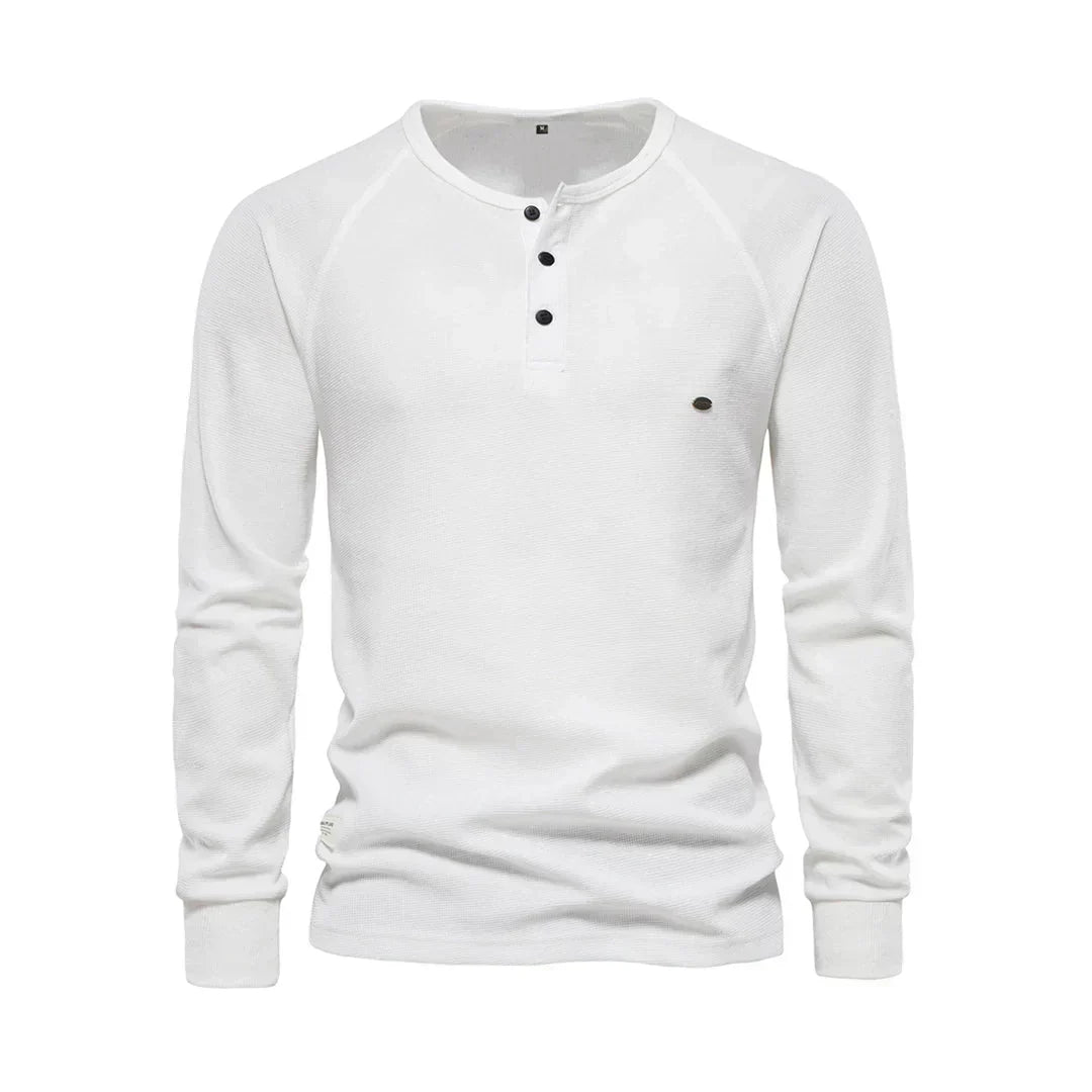 Herre Henley Skjorte Langærmet Knapkrave Casual Top