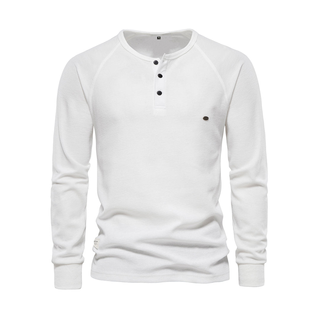 Herre Langærmet Henley Skjorte Waffle Struktur Casual Fit