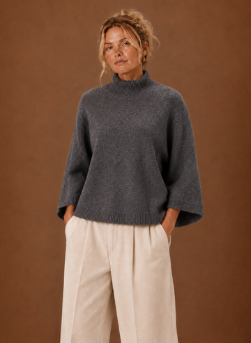 Chunky Strikket Sweater til Kvinder - Mock Neck Oversized | Areleon