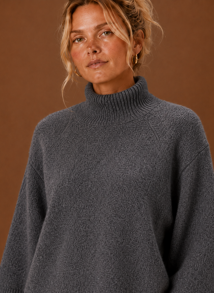 Chunky Strikket Sweater til Kvinder - Mock Neck Oversized | Areleon