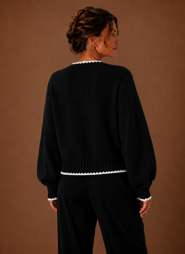 Scalloped Trim Cardigan til kvinder - Sløjfe Front | Areleon