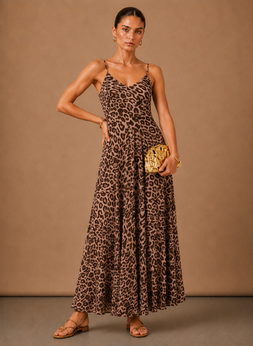 Kvinders Leopardprint Strappy Maxi Kjole – Elegant Sommeranledning | Areleon