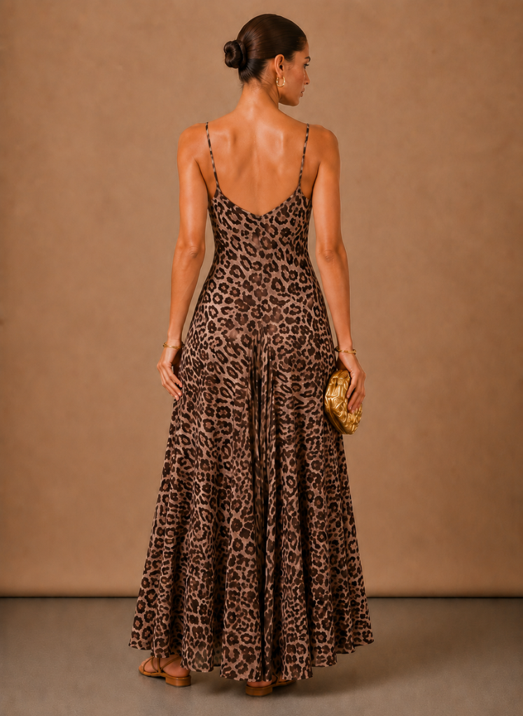 Kvinders Leopardprint Strappy Maxi Kjole – Elegant Sommeranledning | Areleon