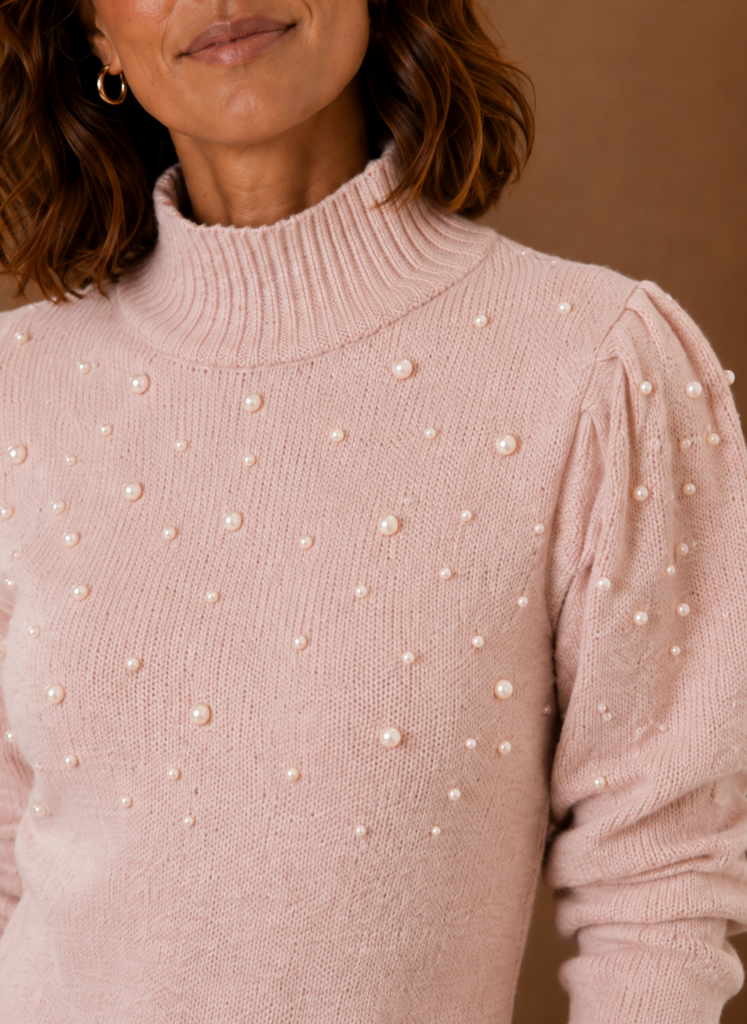 Kvinders Perle Strik Sweater Kjole med Høj Hals | Areleon