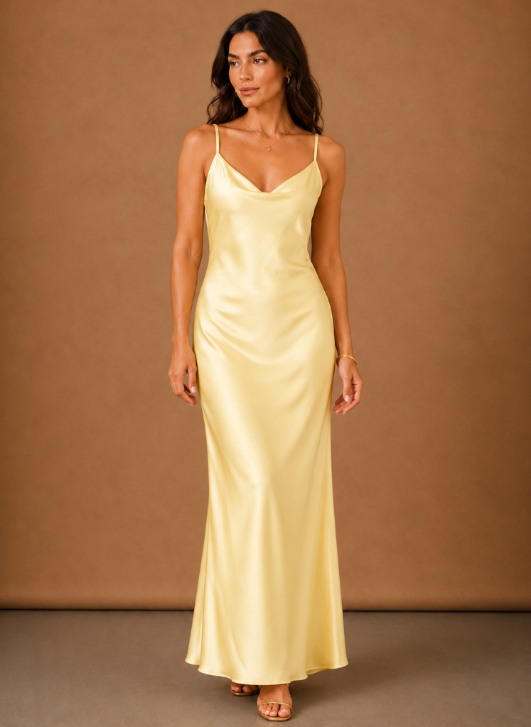 Kvinders Satin Cowl Neck Maxi Kjole – Elegant Aftenbegivenhed | Areleon