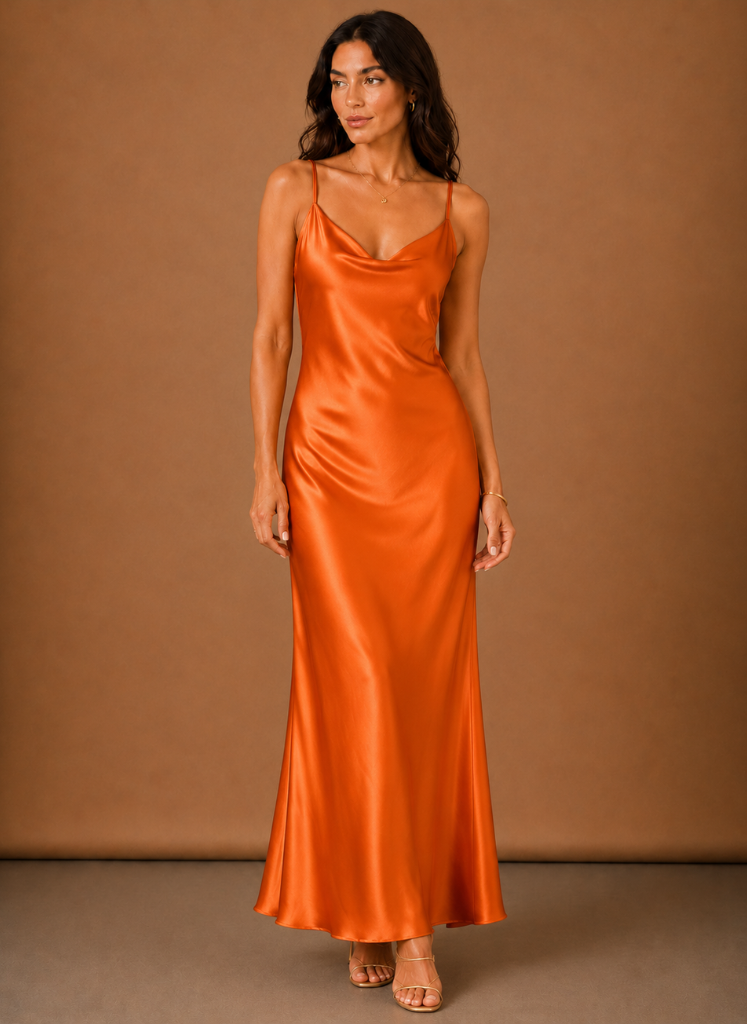 Kvinders Satin Cowl Neck Maxi Kjole – Elegant Aftenbegivenhed | Areleon