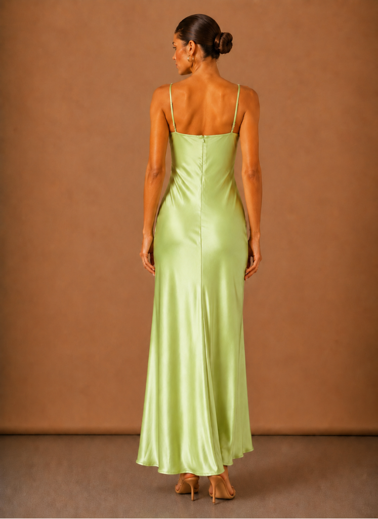Kvinders Satin Floral Detalje Maxi Kjole – Elegant Aftenbegivenhed | Areleon