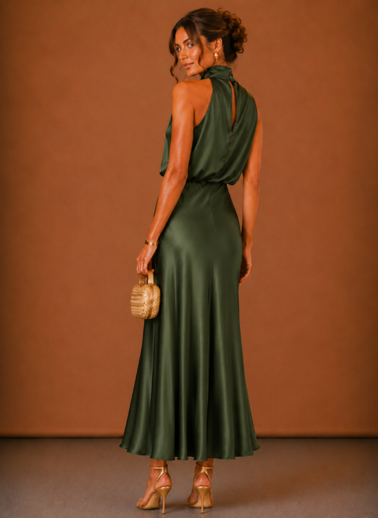 Kvindernes Satin Halter Maxi Kjole – Elegant Bryllupsgæst | Areleon