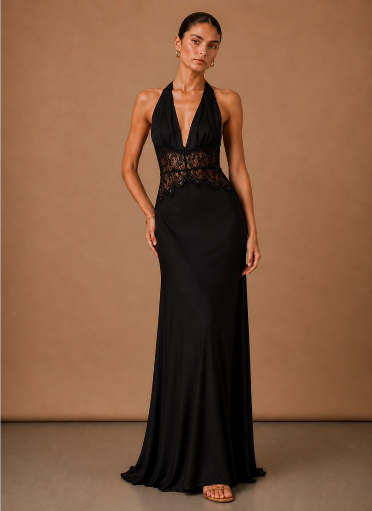 Kvinders Satin Halter Maxi Kjole – Elegant Bryllupsgæst | Areleon
