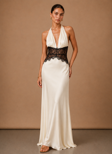 Kvinders Satin Halter Maxi Kjole – Elegant Bryllupsgæst | Areleon