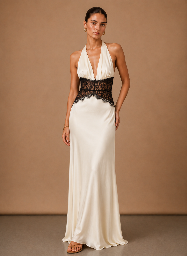 Kvinders Satin Halter Maxi Kjole – Elegant Bryllupsgæst | Areleon