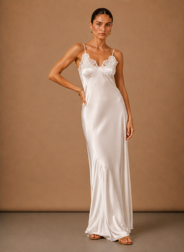 Kvinders Satin Blonde Maxi Kjole – Elegant Aften Begivenhed | Areleon