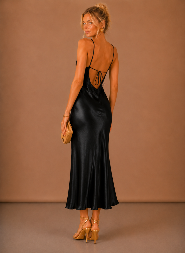 Kvinders Satin Cowl Neck Midi Kjole – Elegant Aften Anledning | Areleon
