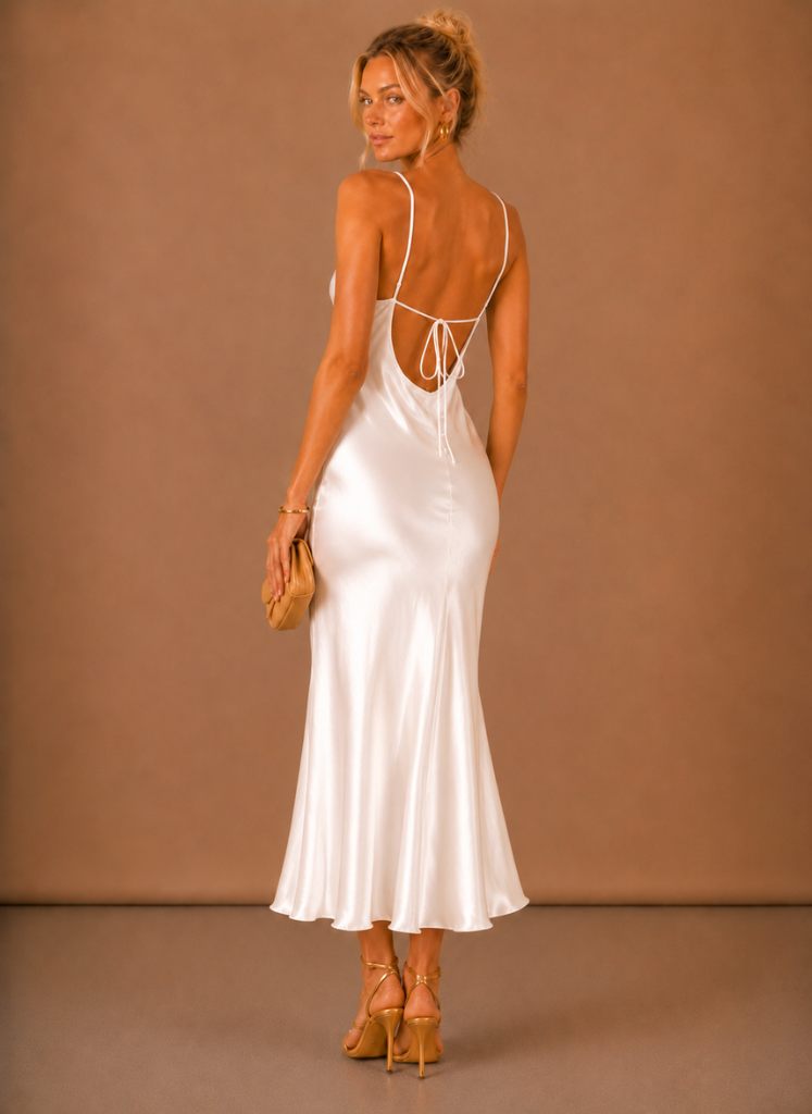Kvinders Satin Cowl Neck Midi Kjole – Elegant Aften Anledning | Areleon