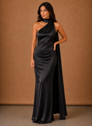 Kvinders Satin One Shoulder Maxi Kjole – Elegant Aftenbegivenhed | Areleon