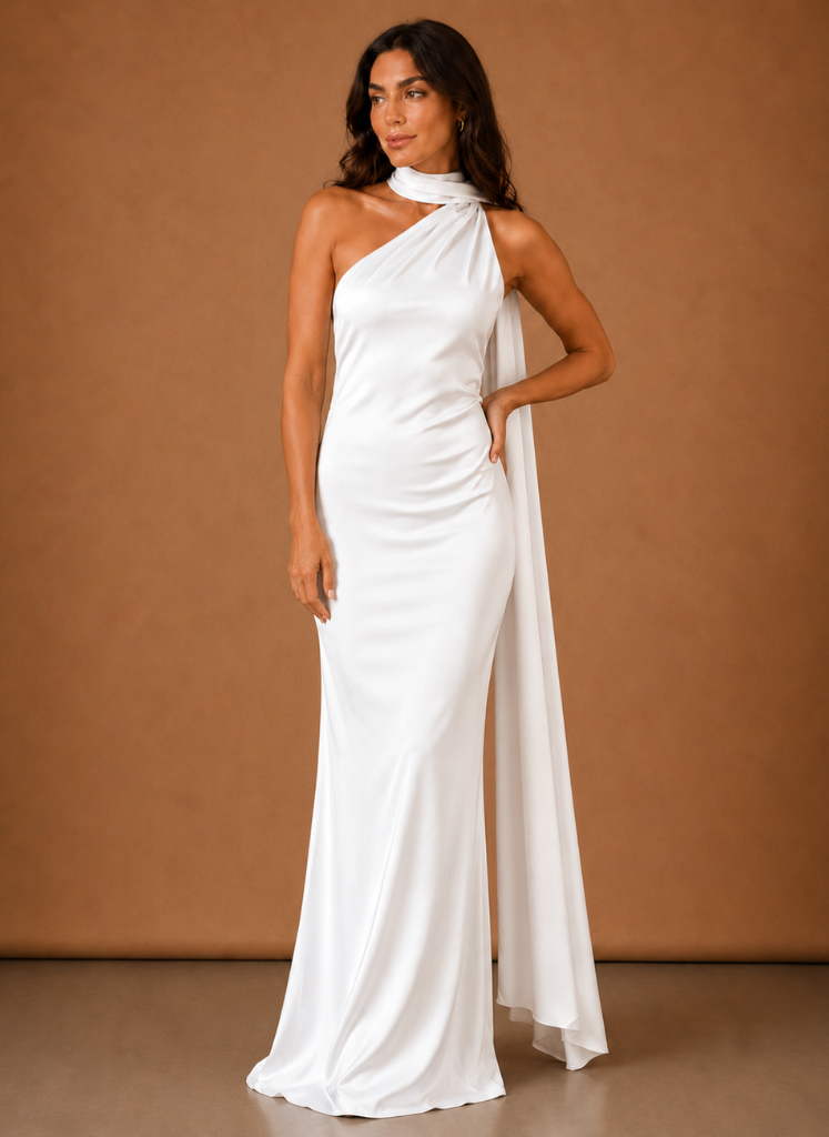 Kvinders Satin One Shoulder Maxi Kjole – Elegant Aftenbegivenhed | Areleon