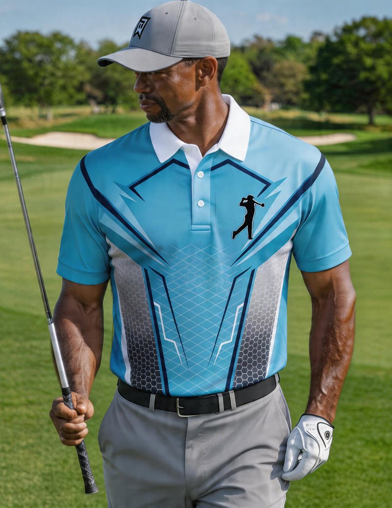 Herres Printed Golf Polo Shirt Med Kontrast Krave