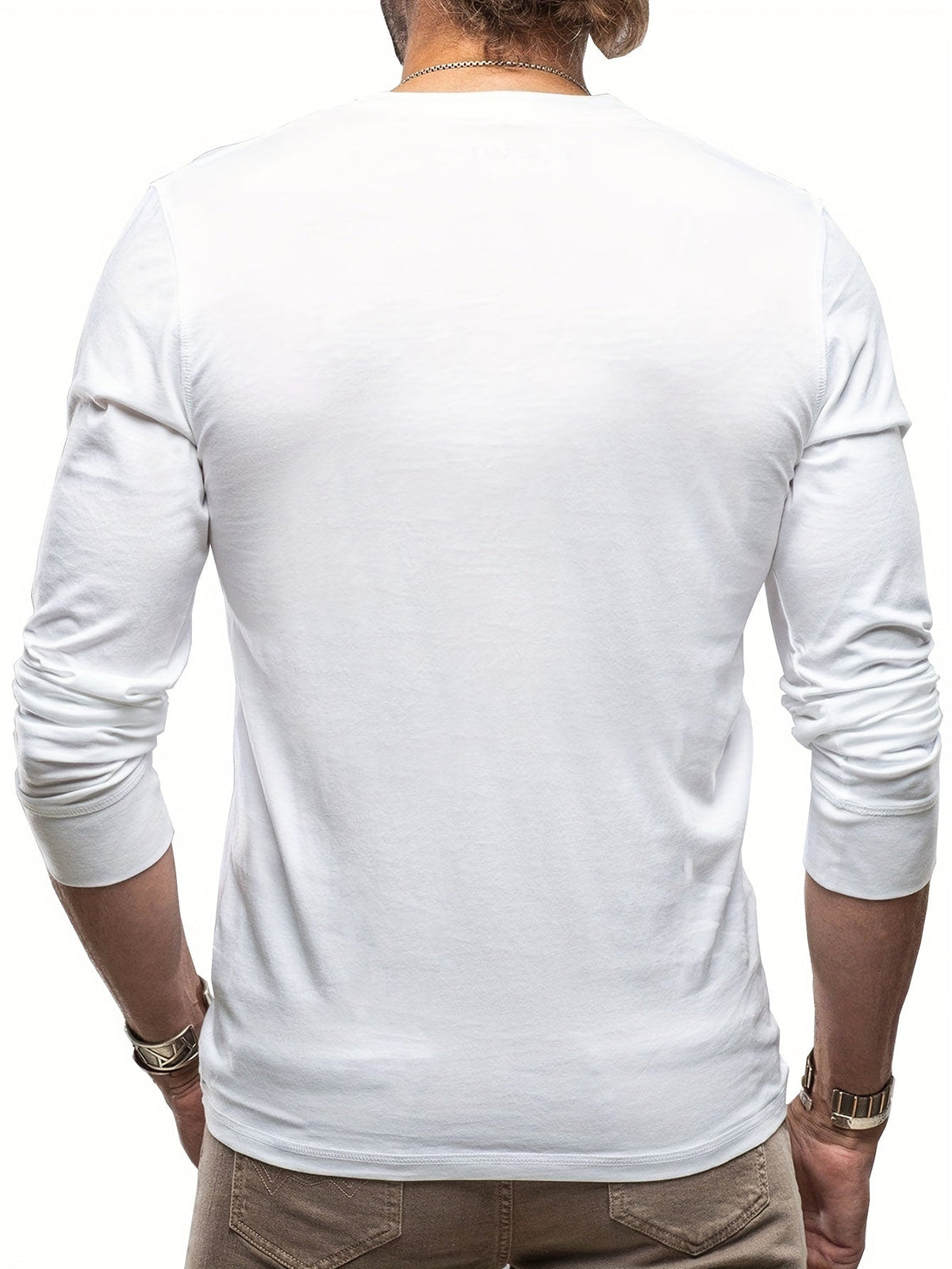 Herres Langærmet Henley T-Shirt – Stretch Casual Lag til Hverdagsbrug