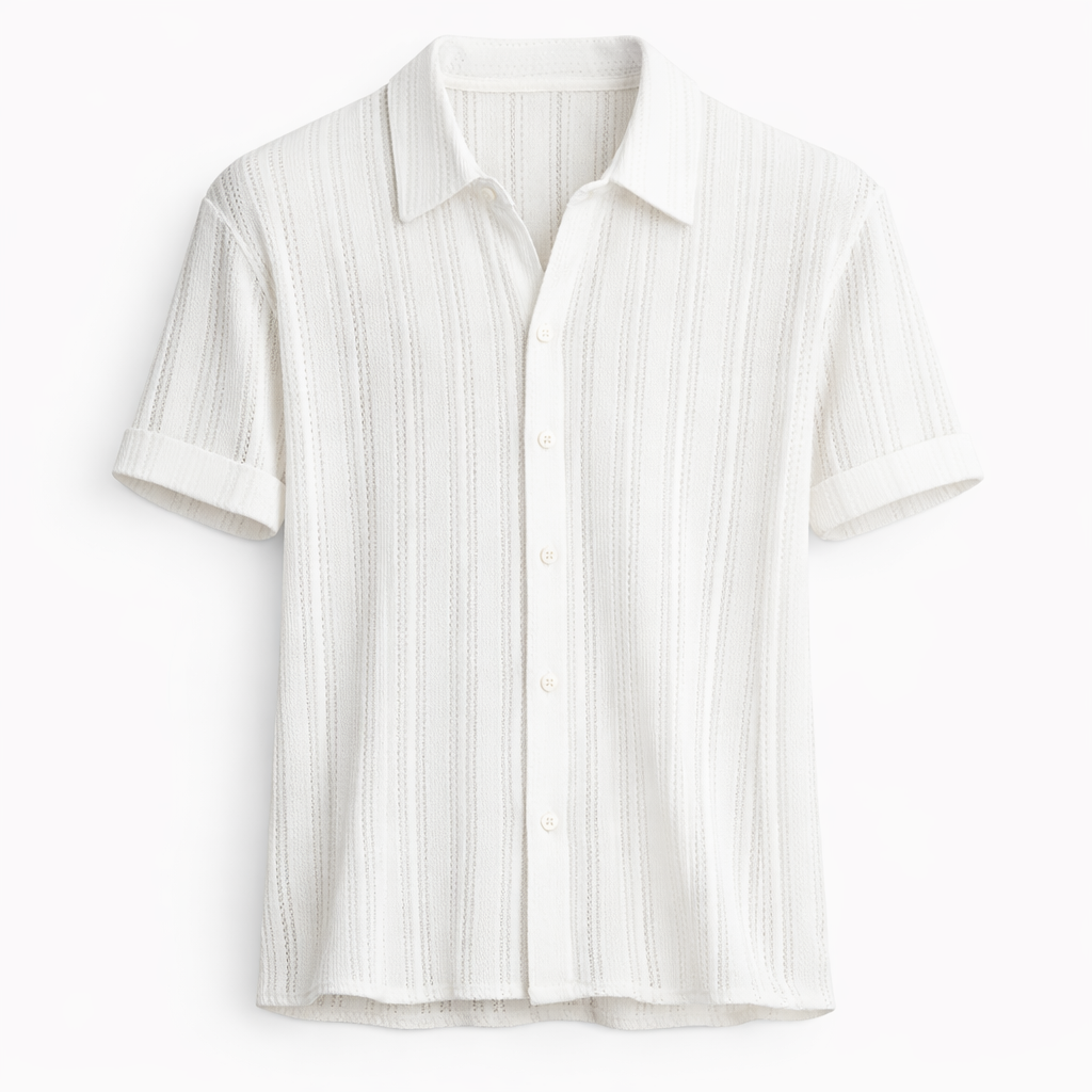 Herre Strikket Polo Shirt Tekstureret Vertikal Stribe Sommer Top