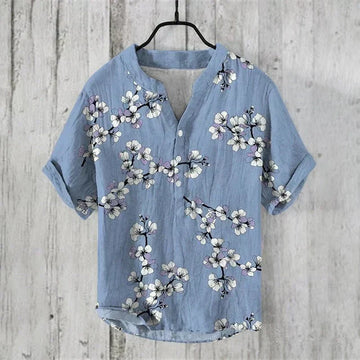 Herre Linned Bomulds Skjorte Åndbar Letvægts Kunstnerisk Print Stilfuld Sommer Casual Ferie Tøj
