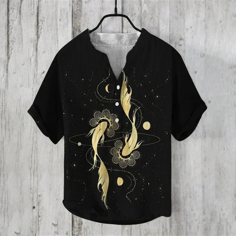 Herre Linned Bomulds Skjorte Åndbar Letvægts Kunstnerisk Print Stilfuld Sommer Casual Ferie Tøj